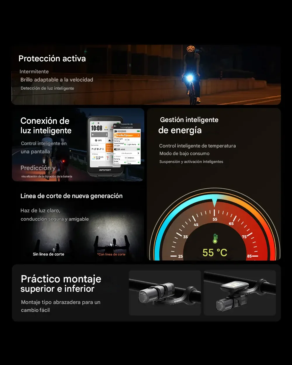 Luz Delantera Inteligente iGPSPORT VS1200S - Imagen 4