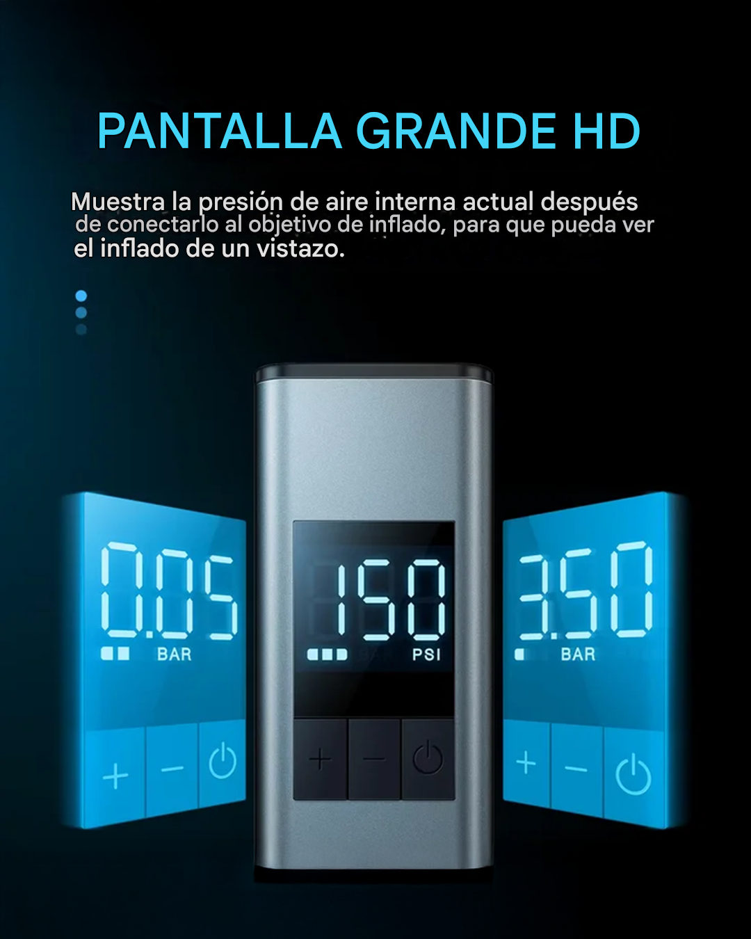 Mini Inflador Eléctrico BikeCraft A3 Max 150 PSI Pantalla LCD