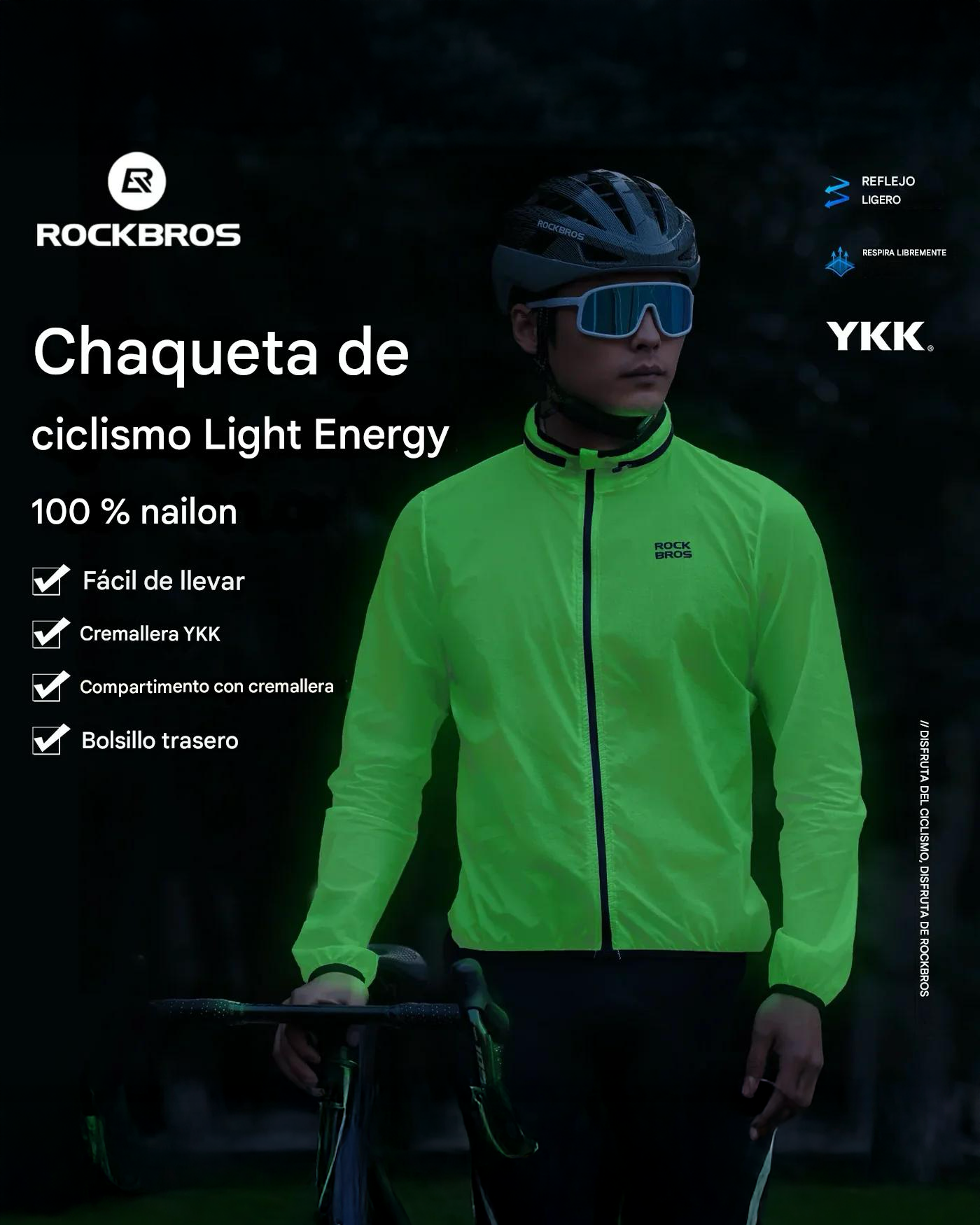 Chaqueta de Ciclismo ROCKBROS “Auto-Glow” – Fotoluminiscente, Impermeable y Ultraligera