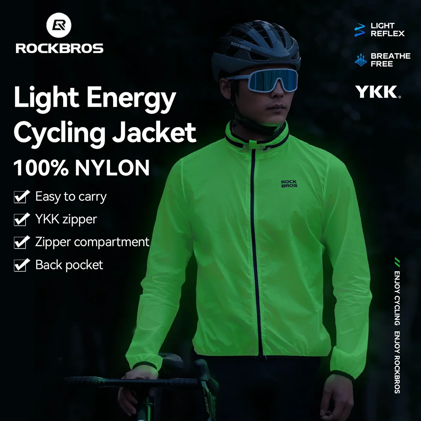 Chaqueta de Ciclismo ROCKBROS "Auto-Glow" – Fotoluminiscente, Impermeable y Ultraligera - Imagen 2