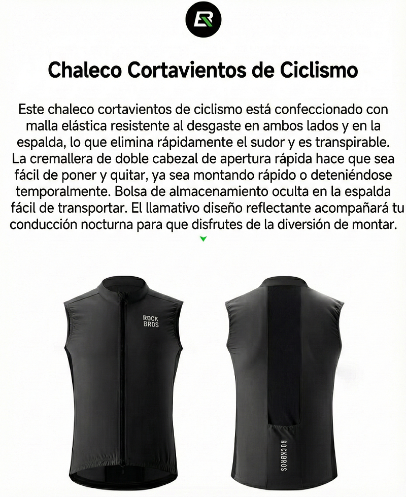 Chaleco Cortavientos de Ciclismo ROCKBROS – Ultraligero, Transpirable y Reflectante (Primavera/Verano) - Imagen 3