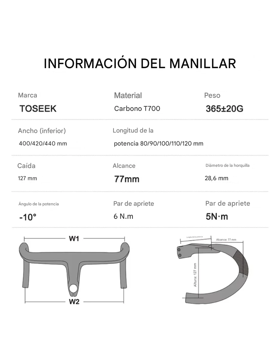 Cuadro Toseek R1 carbono cableado 100% interno (CON MANILLAR)