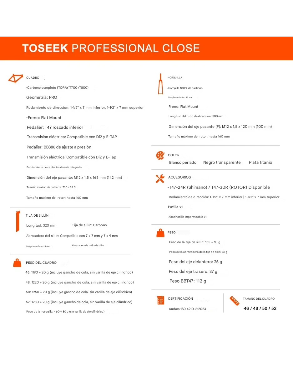 Cuadro Toseek R1 carbono cableado 100% interno (CON MANILLAR)