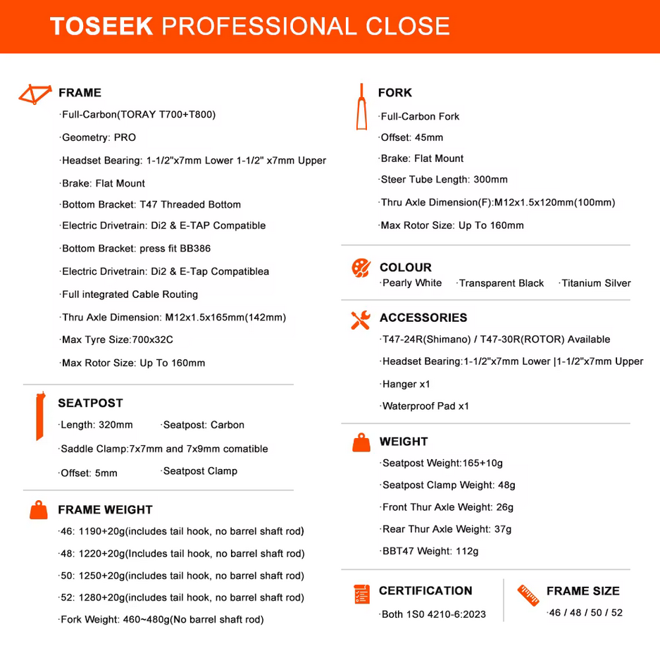 Cuadro Toseek R1 carbono cableado 100% interno (Sin Manillar) - Imagen 4