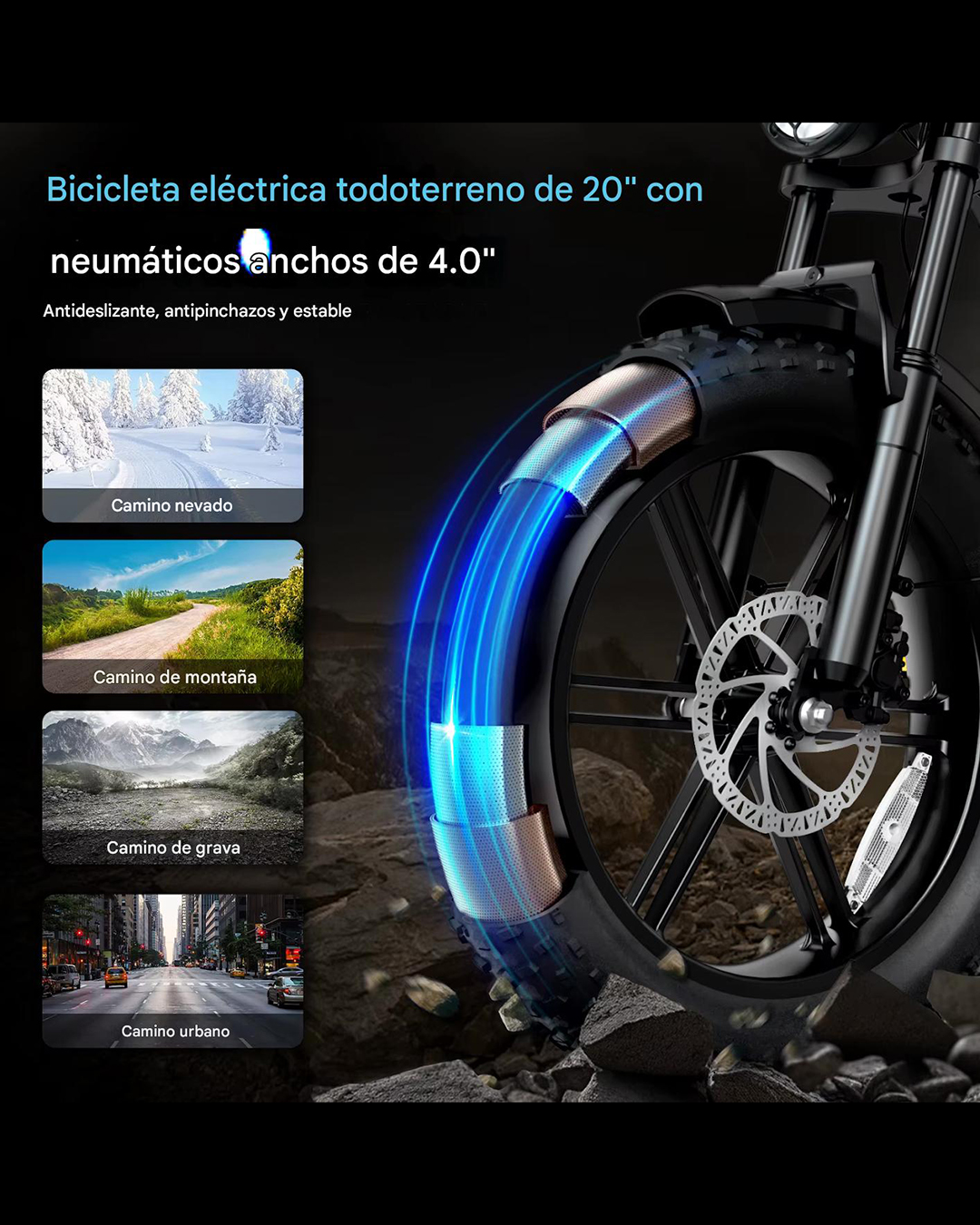 Bicicleta Eléctrica R005 Fat Tire 20″ – Motor 750W, Batería 48V 13Ah , Doble Suspensión Yeestep
