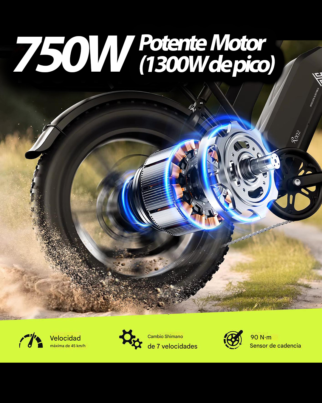 Bicicleta Eléctrica R005 Fat Tire 20″ – Motor 750W, Batería 48V 13Ah , Doble Suspensión Yeestep