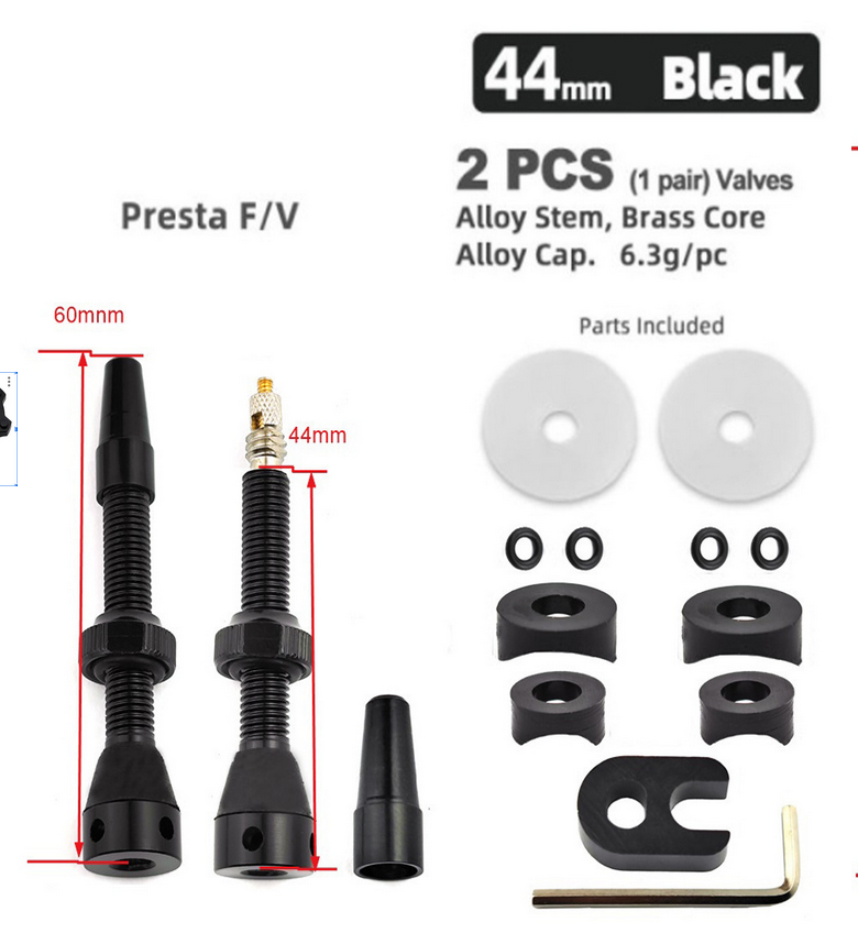 2 Válvulas Presta Tubeless 60mm/44mm | Kit de Aluminio CNC y Núcleo de Latón - Imagen 6