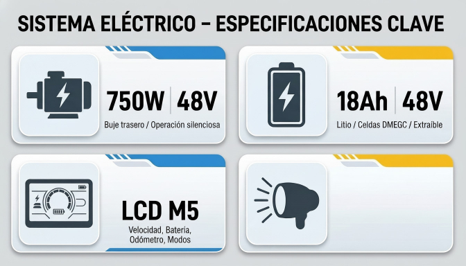 Bicicleta Electrica X7 Taoci 750W potencia bateria 864Wh - Imagen 6
