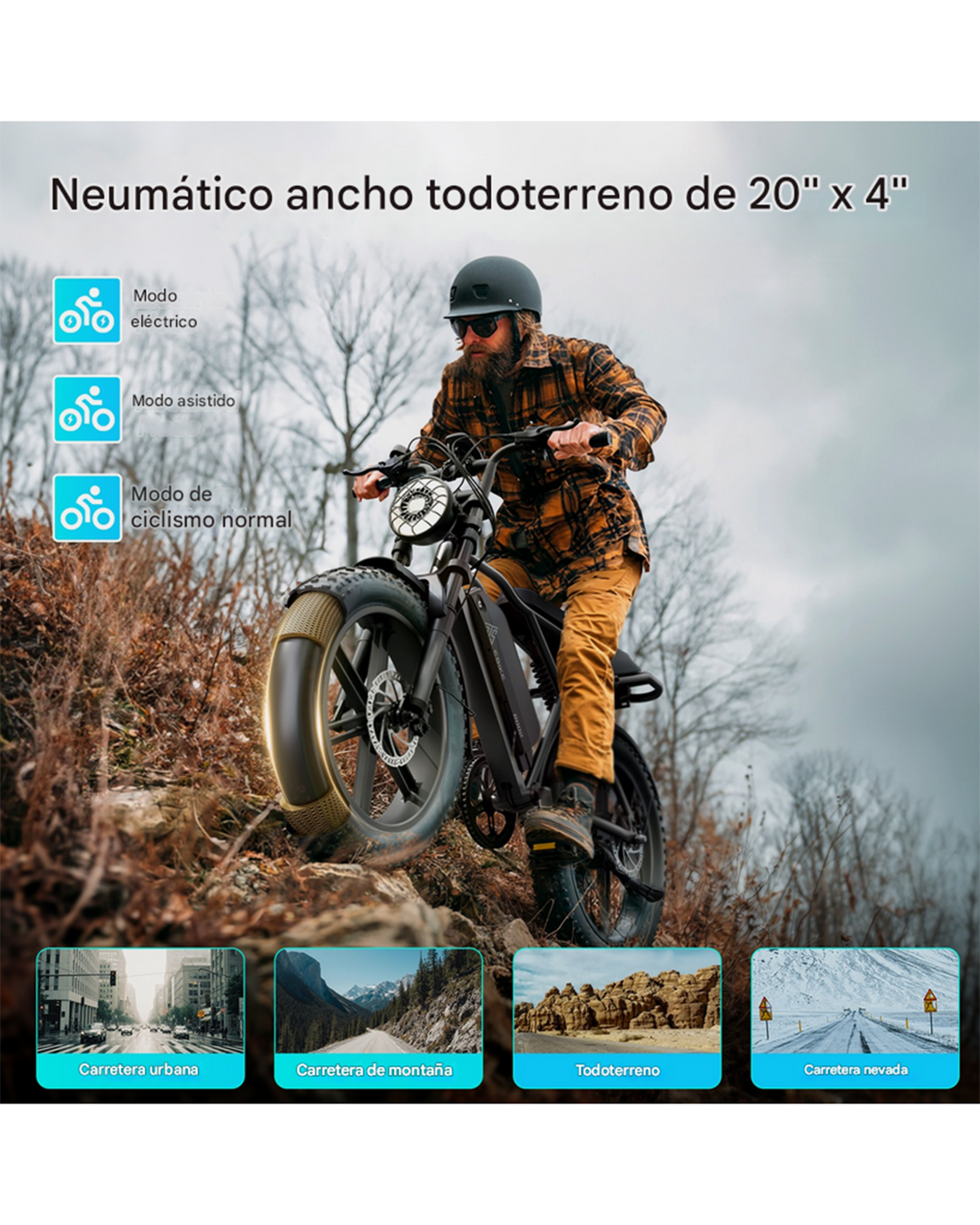 Bicicleta Eléctrica R002 Plus Fat Tire 20″ – Motor 750W, Batería 48V 20Ah y Doble Suspensión Yeestep