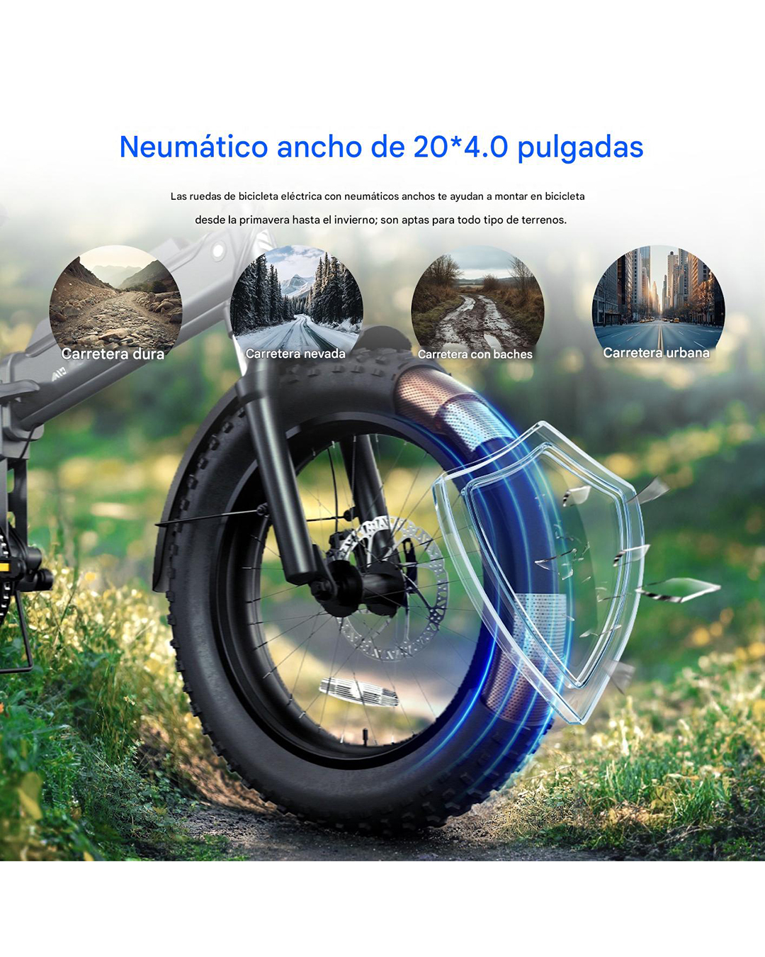 Bicicleta Eléctrica F00C Plegable Fat Tire 20″x 4″ – Motor 500W, Batería 36V 11Ah Doble Suspensión Yeestep