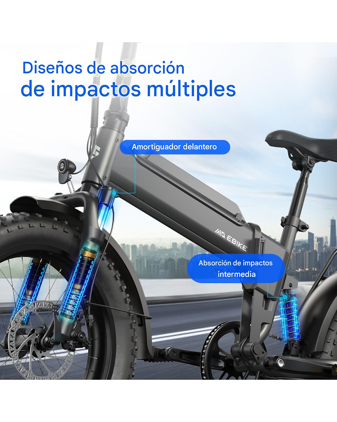 Bicicleta Eléctrica F00C Plegable Fat Tire 20″x 4″ – Motor 500W, Batería 36V 11Ah Doble Suspensión Yeestep