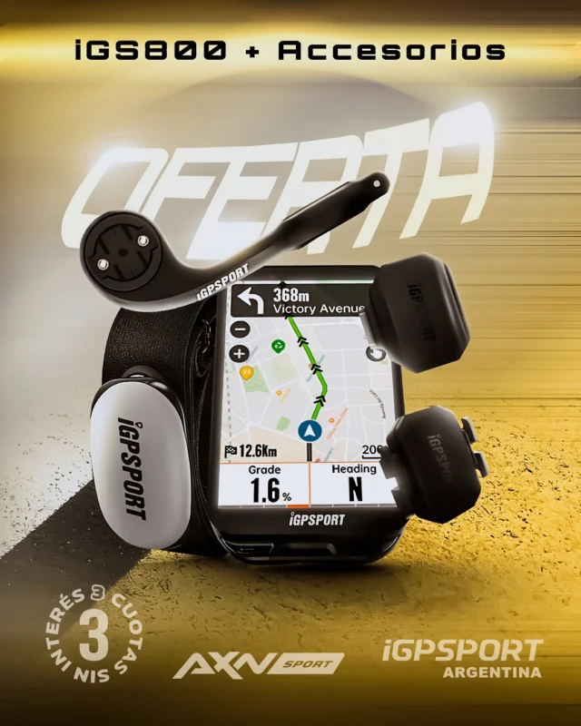 El combo iGPSPORT IGS800 listo para llevar tu entrenamiento a la cima!
Pura calidad y la mejor tecnología.

Ideal para ruta, MTB o gravel: GPS + sensores para medir cada pedalada y ajustar tu esfuerzo.

🧭 Ciclocomputador iGPSPORT IGS800: datos y mapa en pantalla
⚡ SPD70: velocidad precisa
🔁 C70: cadencia al instante
❤️ HR50: banda de pecho, pulso real
🔧 M80: soporte de manillar seguro

🚚 Envío gratis en pedidos mayores a $49.999 | 💳 3 cuotas sin interés | ⏱ Despacho 24 hs.

¿Lo querés? Encontralo hoy en AXNSPORT.COM

#AXNSPORT #Ciclismo #iGPSPORT #CiclocomputadorGPS #Sensores #MTB #Ruta #Gravel