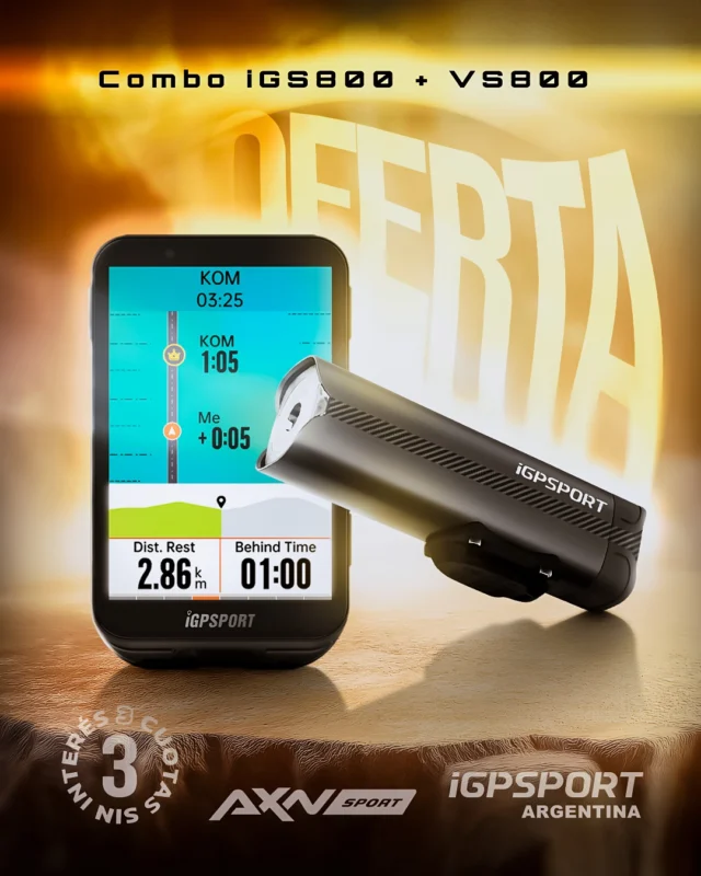 🚴‍♂️ PROMO POR TIEMPO LIMITADA 🔥

¡Llevá tu entrenamiento al próximo nivel con el Ciclocomputador iGPSPORT IGS800 de AXNSport! 🌟 y de regalo, la luz Inteligente VS800!! 🎁

🎯 Pantalla táctil a color: Disfrutá de su pantalla de 3,5 pulgadas, con 50 horas de autonomía y conectividad total (ANT+, BLE, WiFi y más).

📊 Monitoreo avanzado: Estado de entrenamiento, monitoreo en tiempo real y análisis post-entrenamiento. ¡Optimiza tu rendimiento con métricas detalladas!

💡 BONUS especial: ¡Con tu compra te llevás de regalo la Luz Delantera Inteligente iGPSPORT VS800 de 800 lúmenes! Ideal para tus entrenamientos nocturnos, con batería de 4000 mAh y funciones inteligentes.

🔗 Llevate el tuyo ahora antes que nadie, desde nuestra tienda online y pagalo en 3 cuotas sin interés con tarjetas bancarias Visa y Mastercard. 💳

Aprovechá descuentos por pago con transferencia bancaria o en 1 cuota con tarjeta de débito y crédito! 😍

Envío GRATUITO a todo el país. Apurate que se acaba la PROMO. 💥

#iGPSPORT #AXNSPORT #igpsportargentina #axnsportok #Ciclocomputador #EntrenamientoCiclismo #CiclismoArgentino