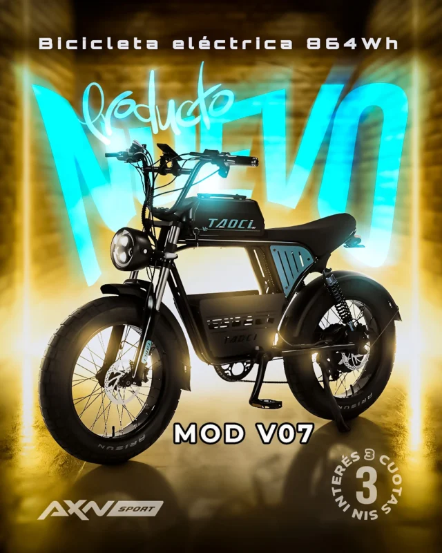 Lanzamiento AXNSPORT 🚀

La Bicicleta Eléctrica V07 Taoci 1500W 864Wh lista para llevar tu pedaleo a otro nivel.

Ideal para quienes buscan potencia, autonomía y control en cada salida sin necesidad de carnet de conducir, pagar patente o seguro 😎

⚡ Motor 48V 1500W
🔋 Batería 48V 18Ah / 864Wh
🛞 Cubiertas 20x4.0 anti-reventón
🛑 Frenos hidráulicos delanteros y traseros
🌀 Doble suspensión
📟 Display LCD inteligente

🚚 Envíos gratis en compras superiores a $49.999
💳 3 cuotas sin interés

Descubrila hoy en la web de AXNSPORT.

#AXNSPORT #Ciclismo #Taoci #BicicletaElectrica #EBike #MTB #Ruta