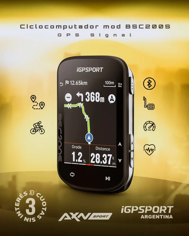 ¿Todavía no conocés la novedad exclusiva de AXNSPORT.COM?: la Ciclocomputadora iGPSPORT BSC200 GPS. Un compañero de ruta imprescindible. 🛣️

📈 Registra velocidad, altitud, pendiente, y más, todo en tiempo real.
Además, planifica y ejecuta recorridos con máxima precisión gracias a su función de navegación avanzada. ¡Con BSC200, cada ruta es un nuevo desafío! 🚀

🔋 Su batería de 600 mAh te acompaña durante 30 horas, y con la aplicación iGPSPORT, podés analizar y compartir tus métricas. ¡Ideal para mejorar cada día!

🎁 ¿Qué incluye? El ciclocomputador BSC200, un soporte estándar y manual de usuario. Todo pensado para que solo te preocupes de pedalear.

¿Listo para llevar tu pasión por el ciclismo al máximo?

Llevate el tuyo ahora desde axnsport.com y pagalo en hasta 3 cuotas sin interés con tarjetas bancarias Visa y Mastercard. 💳

Aprovecha descuentos por pago con transferencia bancaria o en 1 cuota con tarjeta! 😍
Envío gratuito a todo el país. Apurate mientras hay stock. 💥

#Ciclismo #iGPSPORT #BSC200 #AXNSPORT #NovedadEnArgentina #iGPSPORTArgentina #AXNSPORTOK 🇦🇷