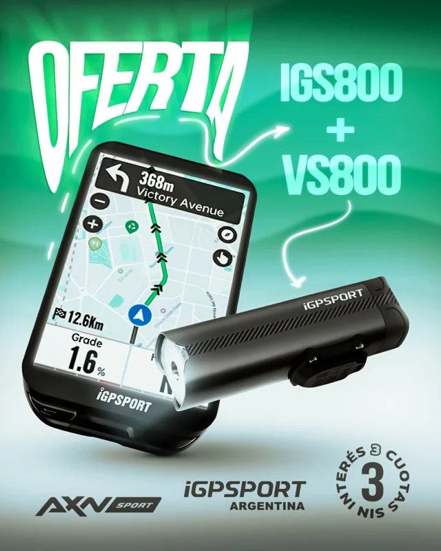 🔥🔥 OFERTA COMBO🔥🔥

El combo iGPSPORT listo para medir, navegar y rodar más seguro.

IGS800 y luz VS800S: datos, visibilidad y control en cada salida.

🚴 Pantalla táctil 3,5” para ver todo claro
🔋 Hasta 50 h de uso
🛰️ GPS con múltiples satélites
📍 Navegación con redireccionamiento
📊 Sensores integrados para entrenar mejor
💡 Luz delantera inteligente incluida

3 cuotas sin interés, 10 % off por transferencia o débito y envíos rápidos a todo el país.

Compralo en AXNSPORT.COM y salí a superar tus límites.

#AXNSPORT #Ciclismo #iGPSPORT #CiclocomputadorGPS #MTB #Ruta #Gravel #BikeTech