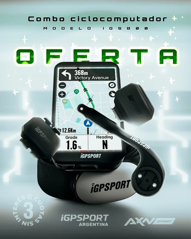 El combo iGPSPORT IGS800 listo para llevar tu entrenamiento a la cima!
Pura calidad y la mejor tecnología.

Ideal para ruta, MTB o gravel: GPS + sensores para medir cada pedalada y ajustar tu esfuerzo.

🧭 Ciclocomputador iGPSPORT IGS800: datos y mapa en pantalla
⚡ SPD70: velocidad precisa
🔁 C70: cadencia al instante
❤️ HR50: banda de pecho, pulso real
🔧 M80: soporte de manillar seguro

🚚 Envío gratis en pedidos mayores a $69.000 | 💳 3 cuotas sin interés | ⏱ Despacho 24 hs.

¿Lo querés? Encontralo hoy en AXNSPORT.COM

#AXNSPORT #Ciclismo #iGPSPORT #CiclocomputadorGPS #Sensores #MTB #Ruta #Gravel