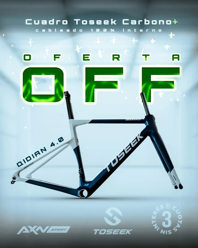 🔥 OFERTA

🚴‍♂️ ¡Renová tu bici con el cuadro definitivo! 💨

🔹 Cuadro Toseek QIDIAN 4.0 carbono cableado 100% interno
✔️ Construcción T800 Carbono ultraligero y resistente.
✔️ Cableado 100% interno para máxima aerodinámica.
✔️ Horquilla, caño de asiento y caja pedalera incluidos.
✔️ Compatible con frenos a disco y ejes pasantes.

🔥 Llevate el tuyo ahora antes que nadie desde nuestra tienda online y pagalo en 3 cuotas sin interés con tarjetas Visa y Mastercard 💳.

Aprovechá esta OFERTA y además descuentos por pago con transferencia bancaria o en 1 cuota con tarjeta de débito y crédito 😍.

🚚 Envíos a todo el país. ¡Apurate mientras hay stock! 💥

#Ciclismo #CuadroCarbono #Toseek #Qidian40 #BiciDeRuta #CiclismoDeRuta #AXNSPORT #cuadrocableadointerno #toseekargentina #axnsportok