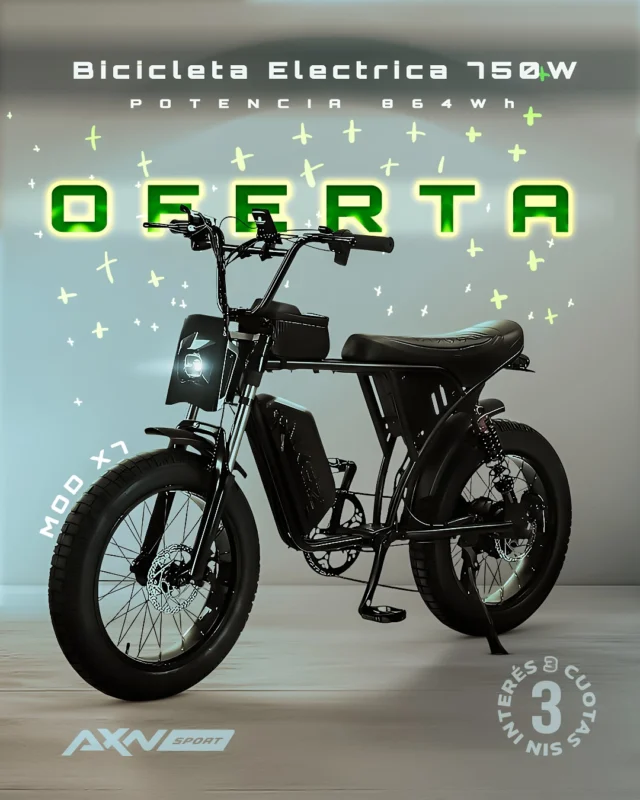 🔥 OFERTA: Bicicleta Eléctrica X7 Taoci 750W, no necesita seguro o licencia de conducir! 30% OFF 🔥

🔋 Batería extraíble 48V 18Ah 864Wh
⚡ Motor de buje 48V 750W
📟 Display LCD M5 con velocidad y modos
🛞 Fat tires 20x4.0 y doble suspensión
🛑 Frenos a disco hidráulicos duales
🔄 Shimano 7 velocidades

Envíos gratis en compras superiores a $69.000 y 3 cuotas sin interés.

Tu nuevo modo de transporte te espera! llevatelo ahora.

#AXNSPORT #Ciclismo #Taoci #BicicletaElectrica #eBike #FatBike #MTB #Gravel