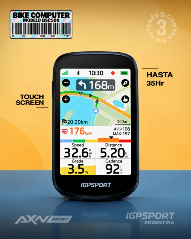 iGPSPORT BSC500

Pantalla táctil, mapas y datos para entrenar con todo a la vista.

Si querés navegar sin sacar el celular y ver tus métricas de un vistazo, el BSC500 junta pantalla táctil a color, mapas offline y GPS de doble banda en un solo equipo.

📱 Pantalla táctil a color de 3,3", con botones físicos
🔋 Hasta 35 h en modo ahorro (25 h en uso estándar)
🛰️ GPS de doble banda L1+L5: GPS, Galileo, GLONASS, BeiDou y QZSS
🗺️ Mapas offline, guía giro a giro y recálculo de ruta
🔔 Altavoz integrado y timbre digital
⛰️ iClimb 2.0 para ver cada subida antes de encararla
📡 ANT+ y Bluetooth, sincroniza con Strava, Komoot y TrainingPeaks

💳 3 cuotas sin interés con Visa y Mastercard
💰 10% OFF por transferencia o débito
🚚 Envíos gratis en compras superiores a $69.900

👉 Pedilo hoy en axnsport.com

#AXNSPORT #Ciclismo #iGPSPORT #BSC500 #Ciclocomputador #GPSCiclismo