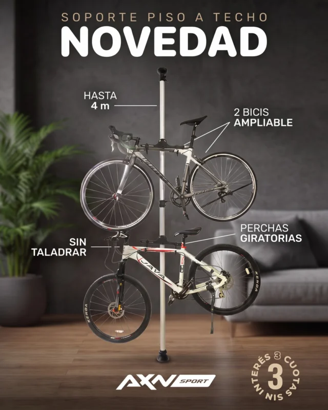 🚨 LANZAMIENTO | SOPORTE PISO A TECHO PARA 2 BICIS

Sacá las bicis del piso y usá la altura del ambiente.

Si las tenés apoyadas contra la pared, ocupando el pasillo o rayándose entre ellas en la cochera, este poste las cuelga en vertical sin agujerear nada.

📏 Poste regulable hasta 4 m de altura
🚴 2 perchas, una bici por percha: ruta, urbana o MTB
🧲 Se fija por tensión con tope de resorte, sin taladrar
🔄 Perchas giratorias y desmontables con liberación rápida
⚙️ Aluminio con pintura electrostática
➕ Ampliable sumando perchas

Sirve para ordenar en casa o para exhibir en el local.

💳 3 cuotas sin interés con Visa y Mastercard
💰 10% OFF por transferencia o débito
🚚 Envíos gratis en compras superiores a $69.900

👉 Medí tu techo y pedilo hoy en axnsport.com

#AXNSPORT #Ciclismo #SoporteBicicleta #GuardaBicis #MTB #Ruta